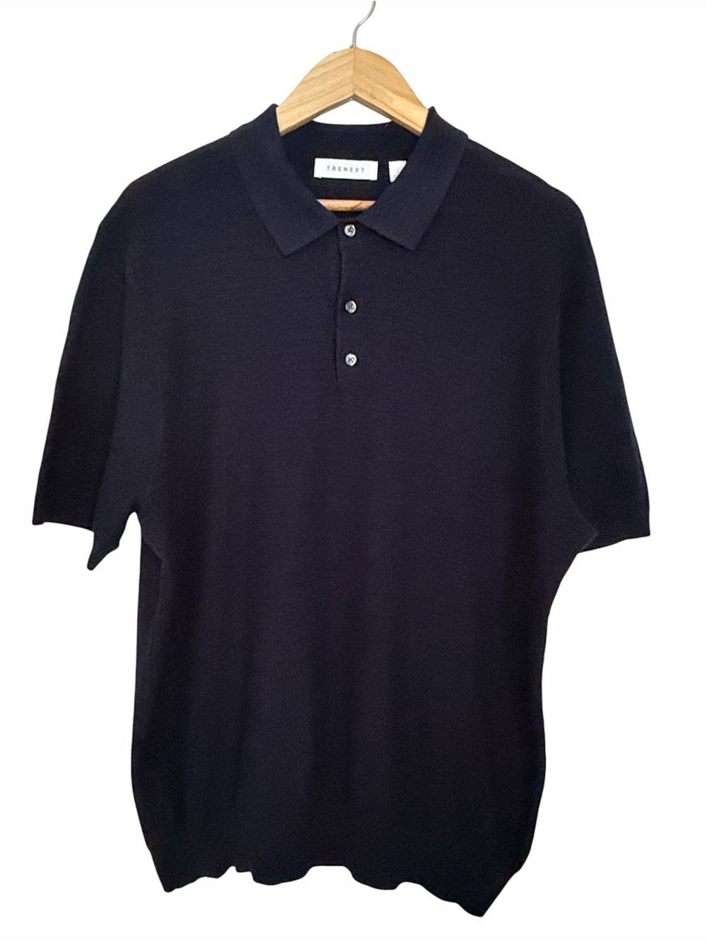 Trenery Cotton Linen Knit Polo Sweater Navy Blue Mens Large